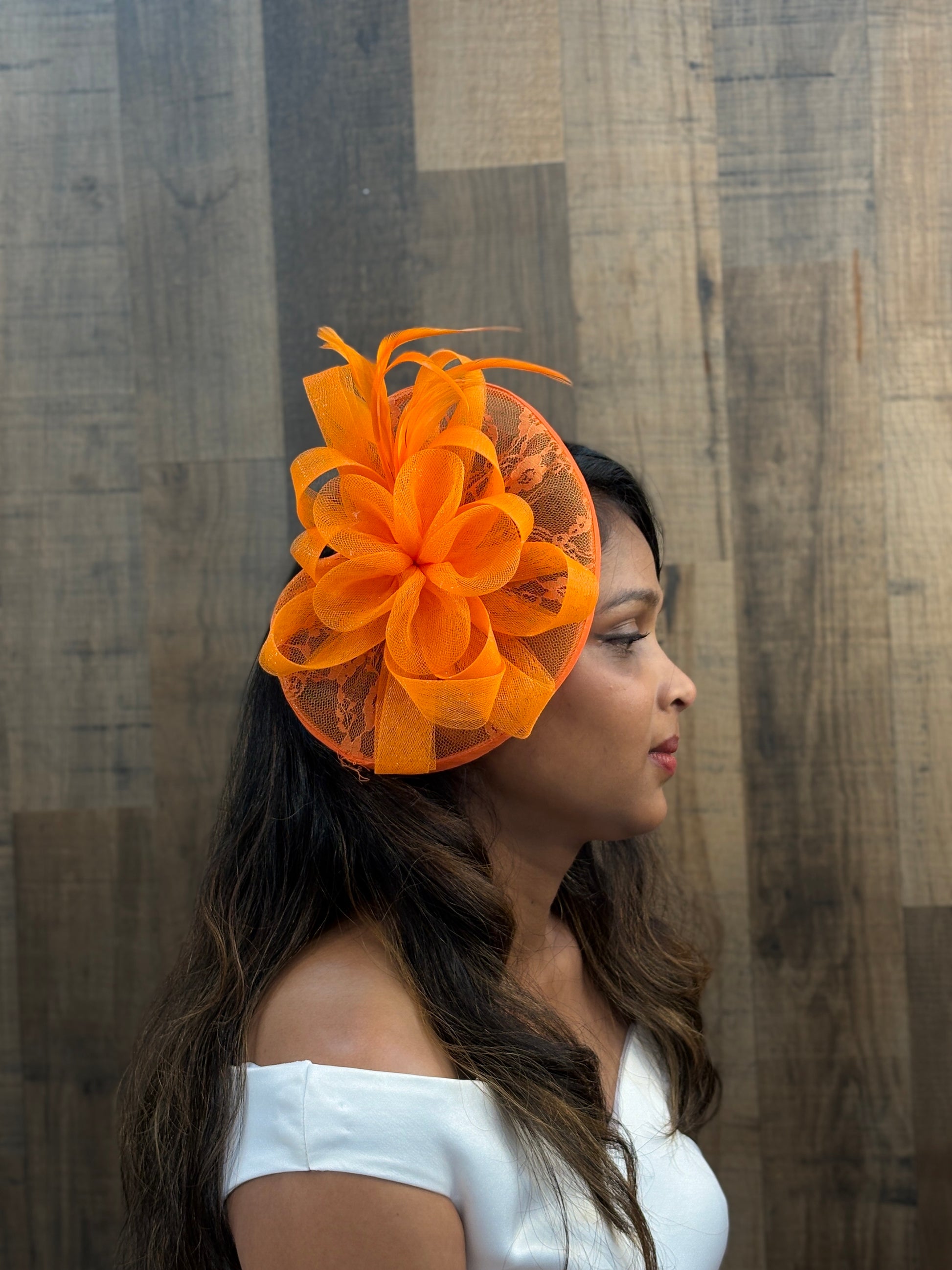 Hot Pink & Orange Fascinator for Women | Oversized Bow & Lace Cocktail Headpiece | Bold Statement Hair Accessory for Weddings, Races & Garden Parties | Lightweight Percher Style