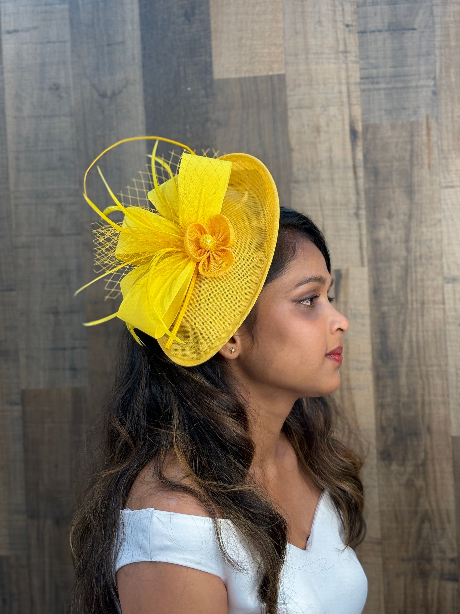 Petite Floral Teardrop Fascinator – Teal Blue, Hot Pink & Yellow | Elegant Mesh Cocktail Headpiece with Feather Detail | Lightweight Wedding & Race Day Hair Accessory  Description