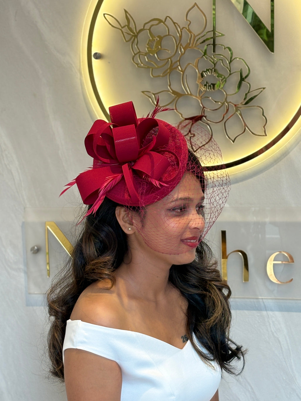Elegant Fascinator Hat for Women | Wedding Headpiece | Cocktail Hat | Tea Party Accessory | Navy Blue Fascinator | Blush Pink Fascinator | Red Fascinator | Feather & Netting Detail | Formal Occasion Headwear | Ladies Fashion Hat