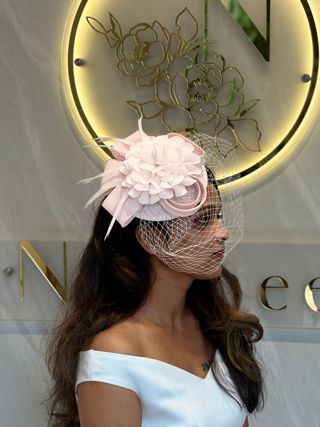 Elegant Blush Pink Fascinator Hat | Wedding & Formal Occasion Headpiece | Feather & Netting Detail | Ladies Cocktail Hat | Tea Party Accessory | Stylish and Sophisticated