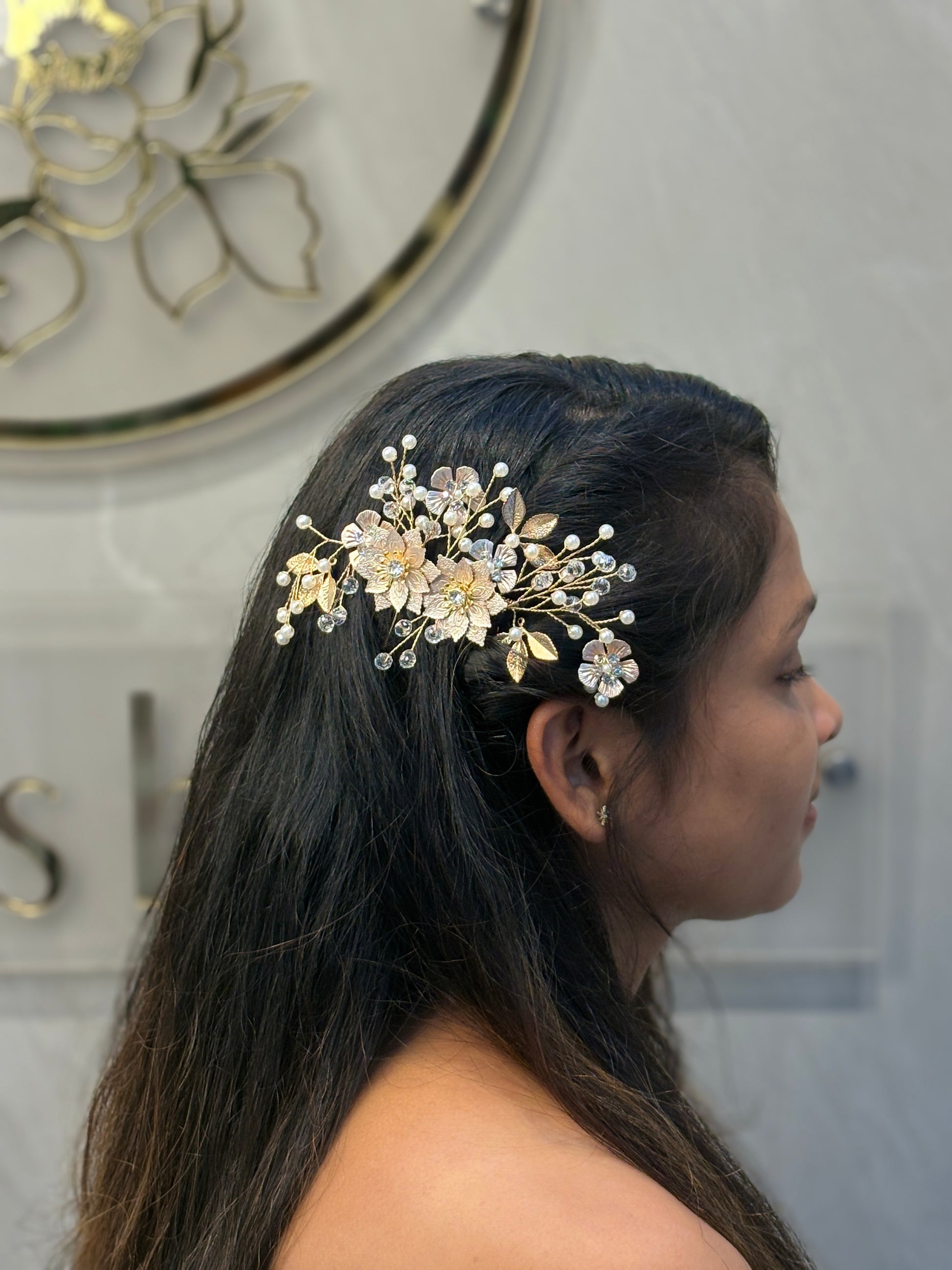 Moonlight Crystal Fan Hair Comb | Structured Bridal Hair Accessory for Sleek Buns & Modern Updos | Elegant Reception Headpiece