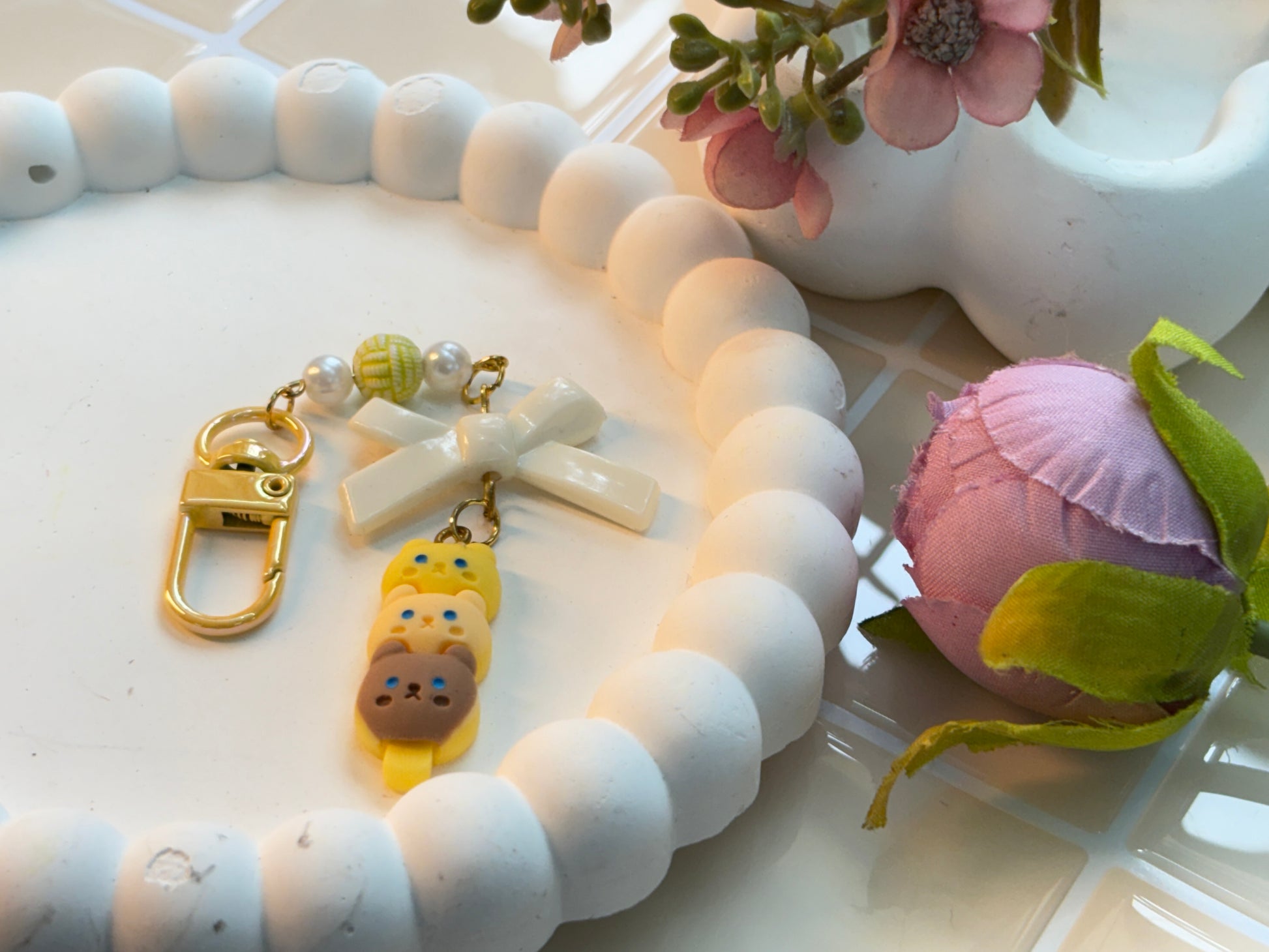 Stack of Bear Faces Charm | Cute Animal Keychain | Handmade Kawaii Bag or Phone Accessory