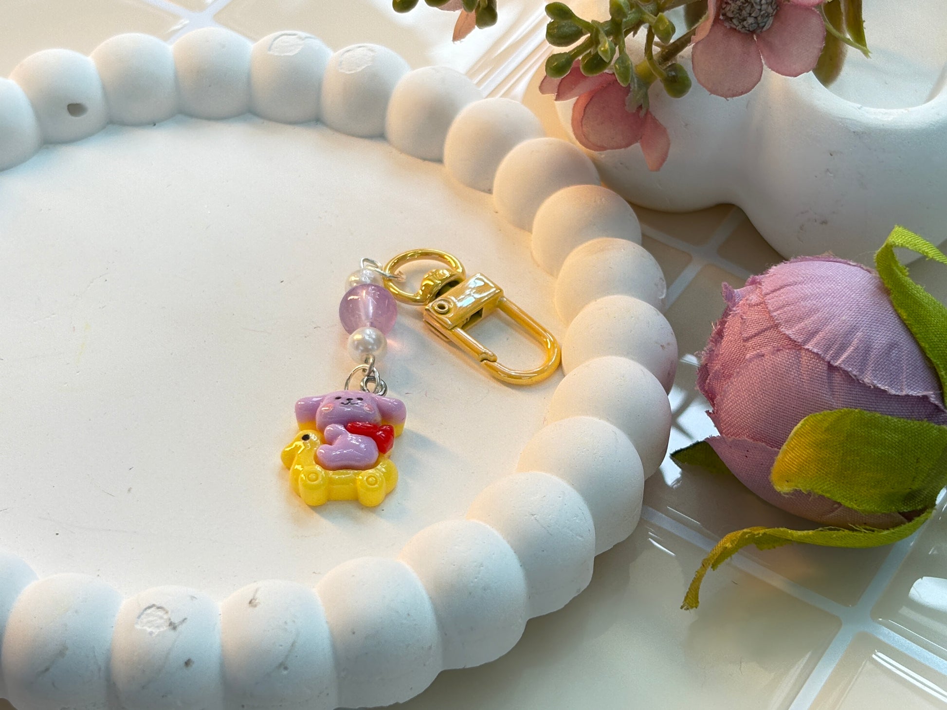 Purple Bear Ride Charm | Cute Animal Ride Keychain | Handmade Kawaii Pastel Accessory