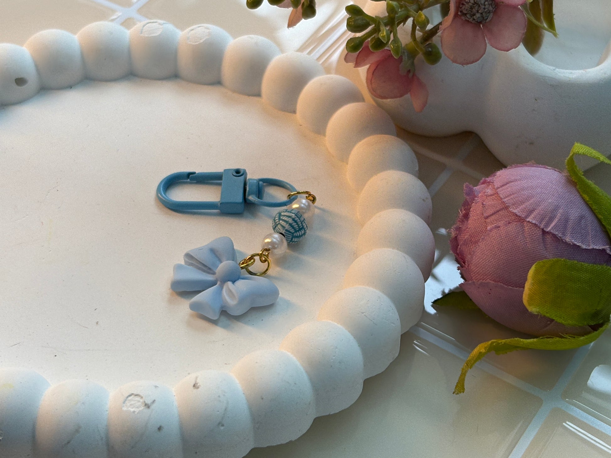 Baby Blue Bow Charm | Pastel Ribbon Keychain | Handmade Kawaii Bag or Phone Accessory