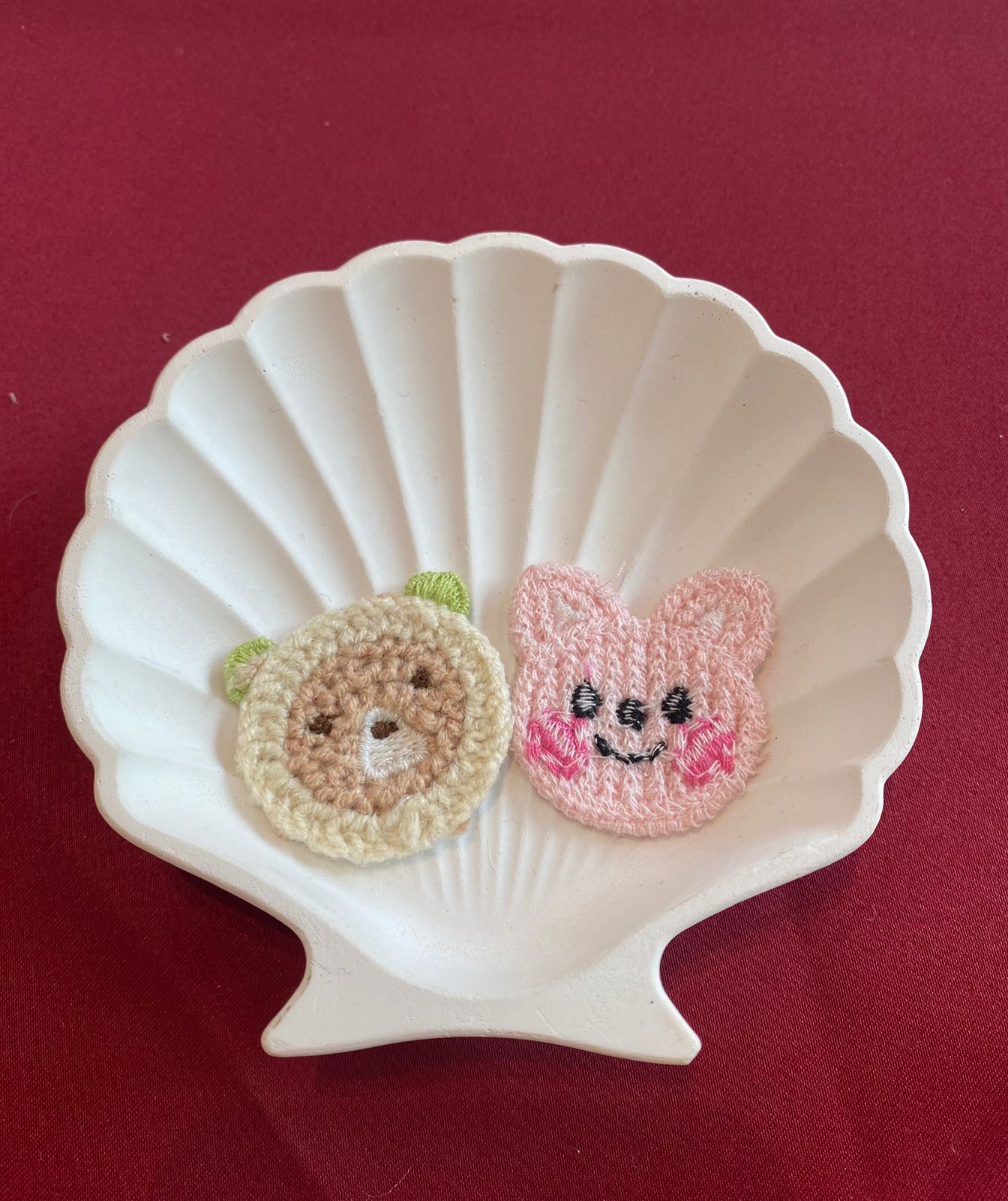 Bear and Bun patches | crocheted | cute and aesthetic| bear | bunny | pink and brown | patches| Non-Ironable | Glue/Sew On