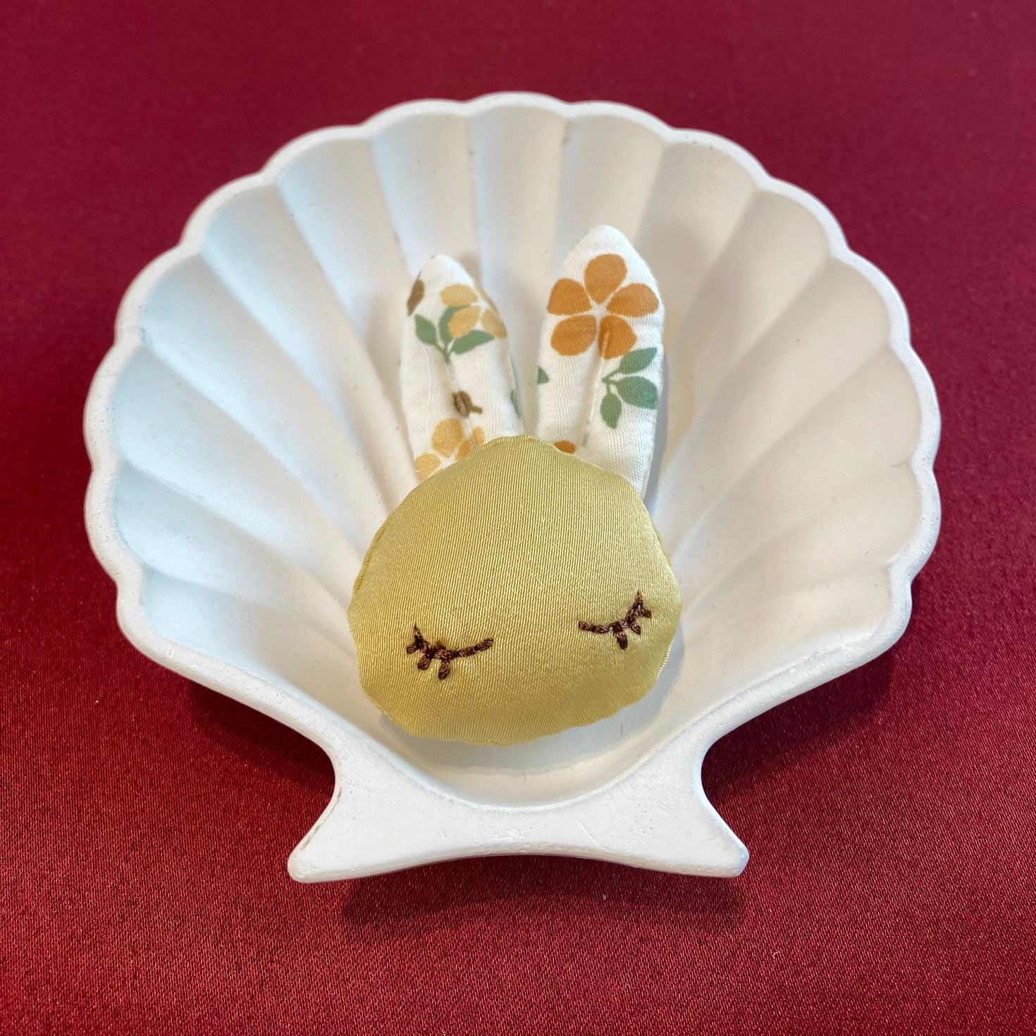 Sleepy Yellow Bunny | Floral Ear Plush Rabbit Patch | Handmade Fabric Appliqué | Cute Crafting Supply | DIY Soft Charm