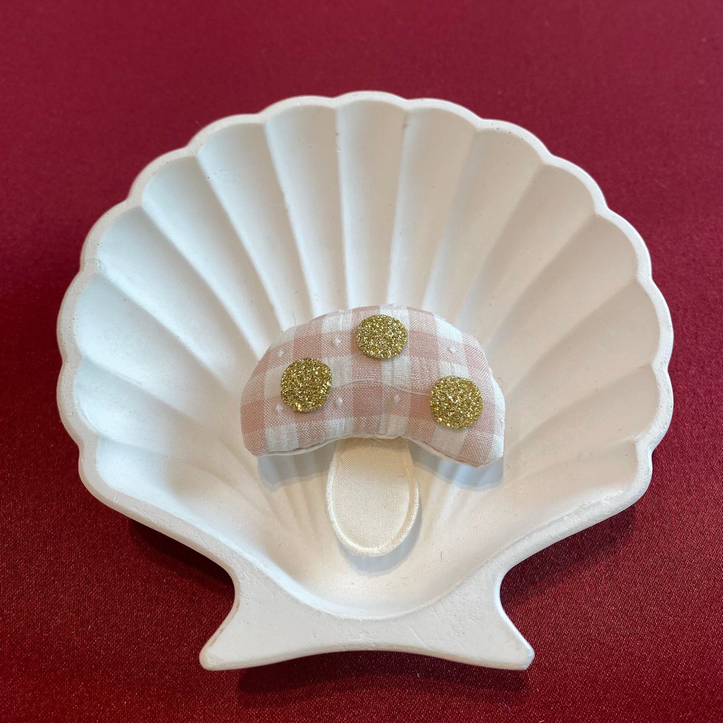 Pink Gingham Mushroom Patch |Toadstool Design with Gold Glitter Dots | Cute Fairycore Patch for Clothing, Backpacks, and DIY Crafts | Sew-On Patch