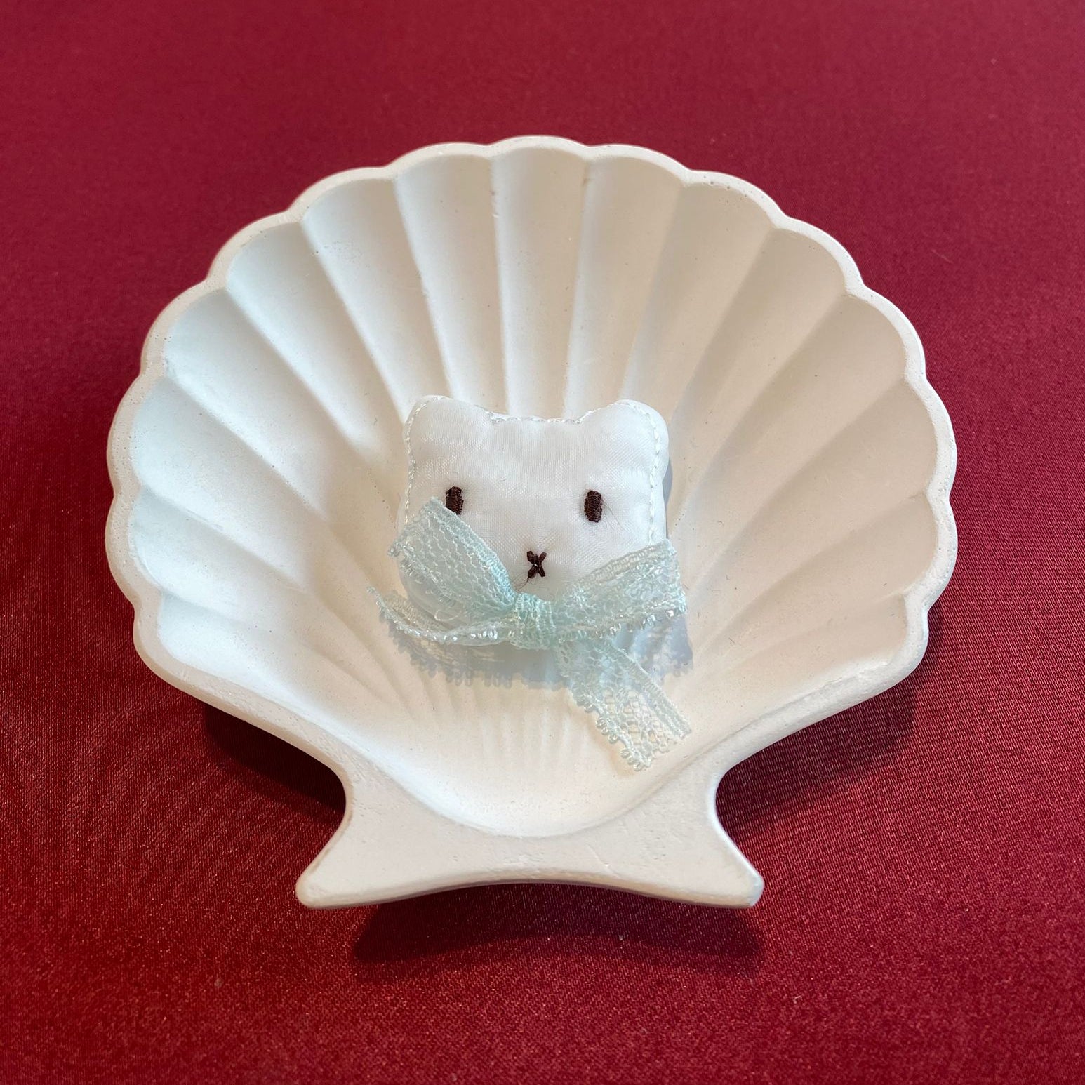 Mini Cat Patch |Soft Plush Kitten Face with Satin Bow | Cute Kawaii Cat Patch| blue bow