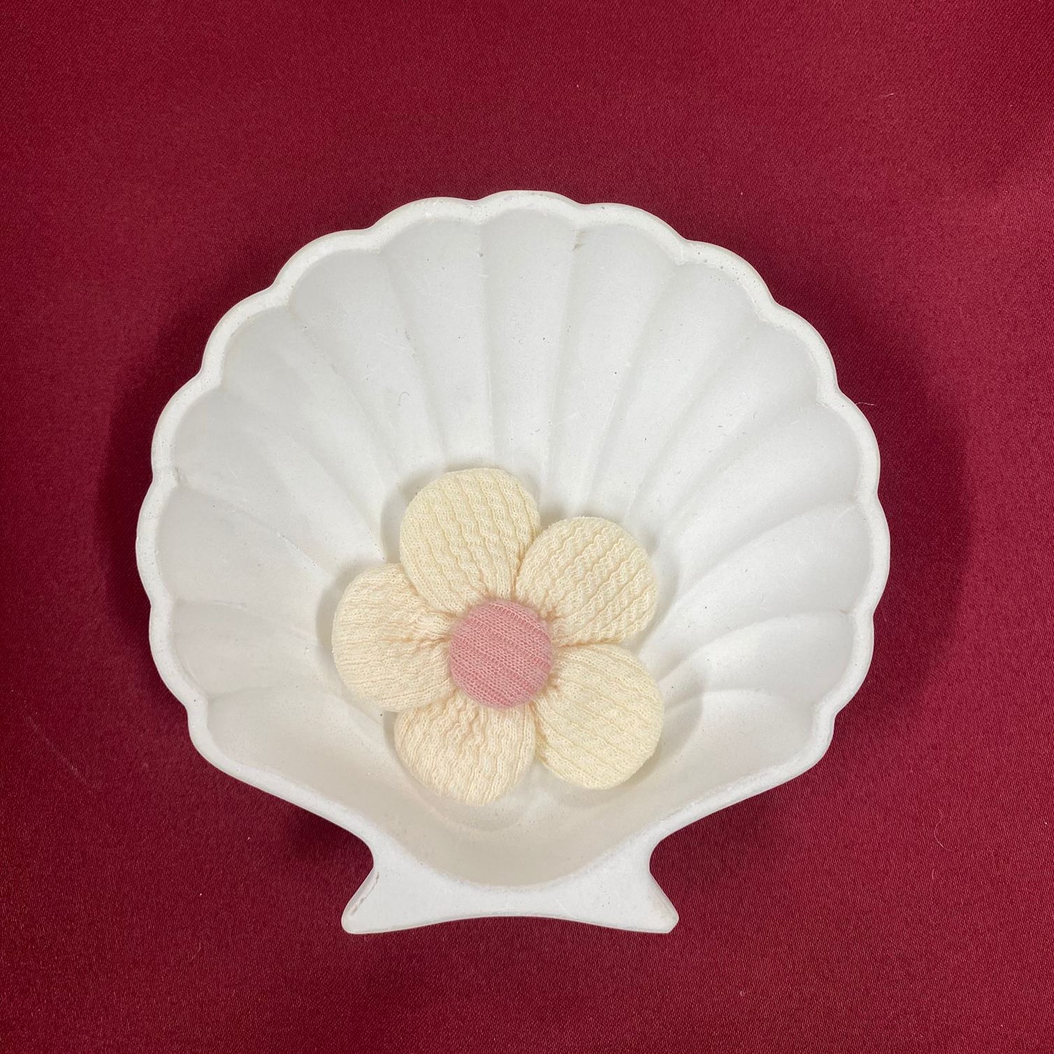 Cream Knit Flower Patch with Pink Center Floral Patch | soft knit petals | cozy and cute | pastel flower | handmade vibe