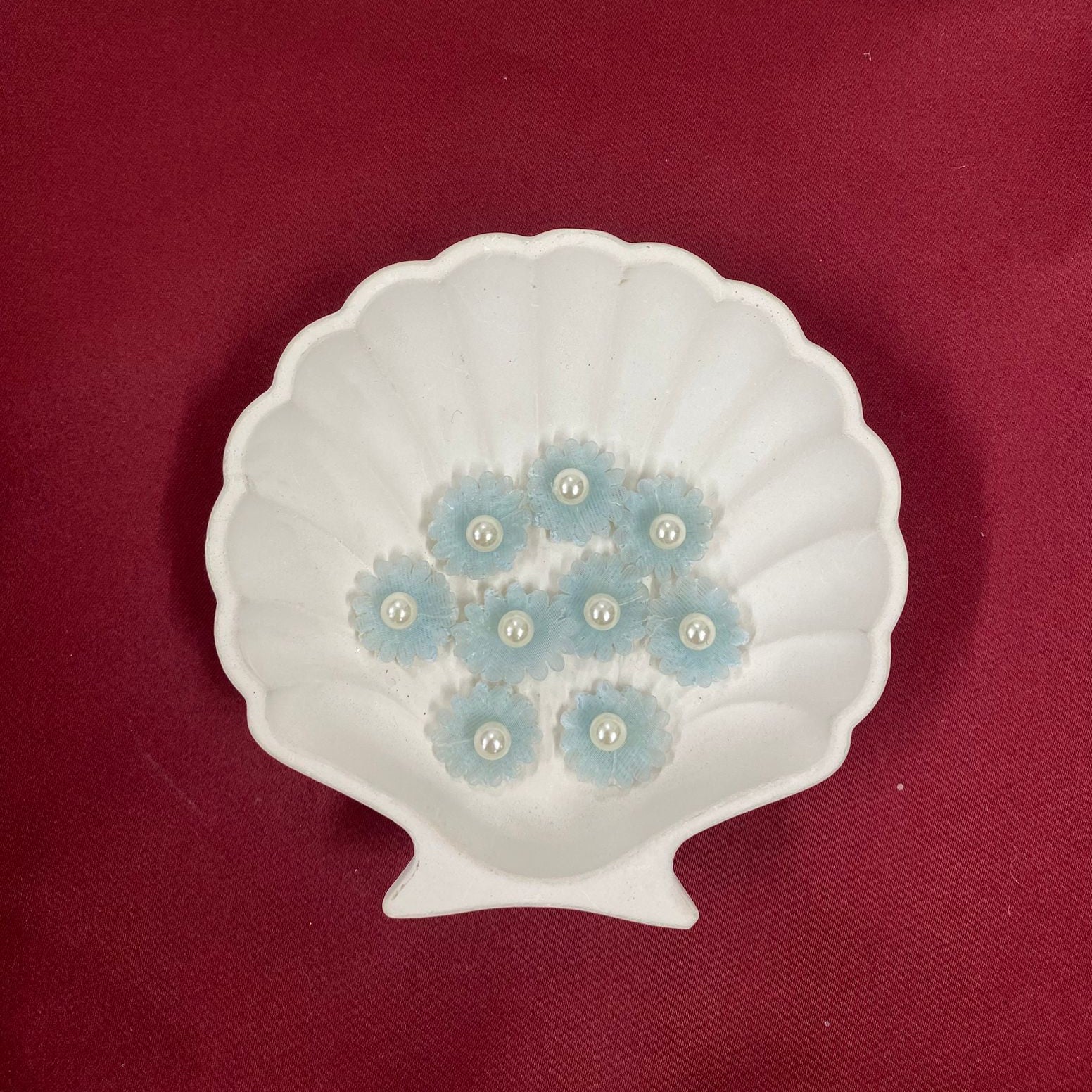 Sky Blue Mini Daisies with Pearls | Sheer Fairy Petals | Dreamcore Scrapbook Supplies | Light Blue Flower Embellishments