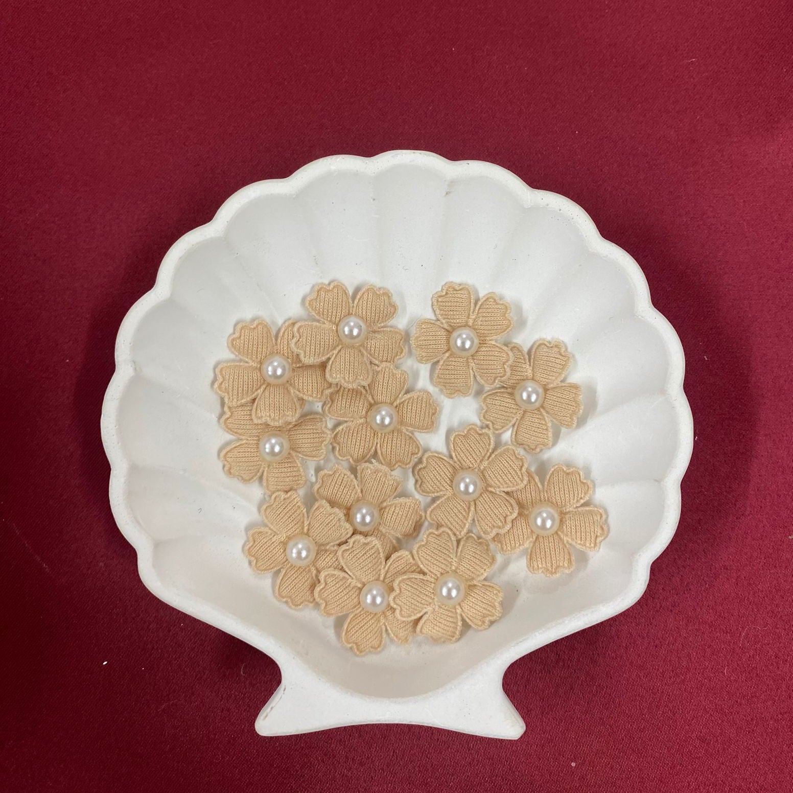 Champagne Embroidered Petal Flowers | Pearly Center Florals | Vintage-Inspired DIY Embellishments | Cottagecore Craft Supplies