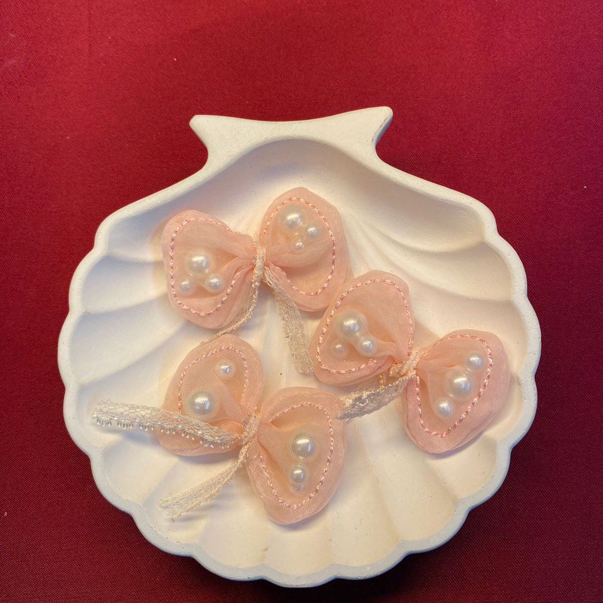 Peachy dream bows | pearls | beads | cute and aesthetic | white and peach | bows| ribbons| pretty |