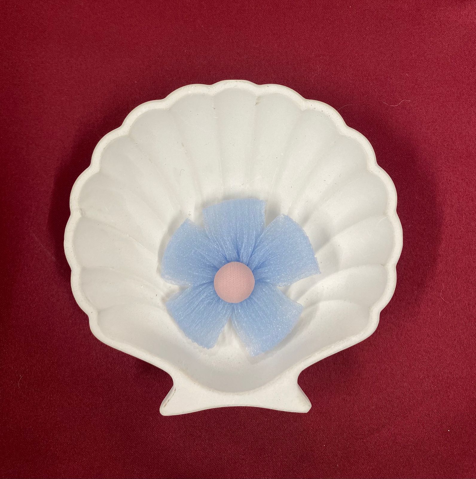 Dusty Blue Petal Clip | Tulle Flower with Blush Pink Center | Pastel Dreamcore | Whimsical Fairy Garden Accessory