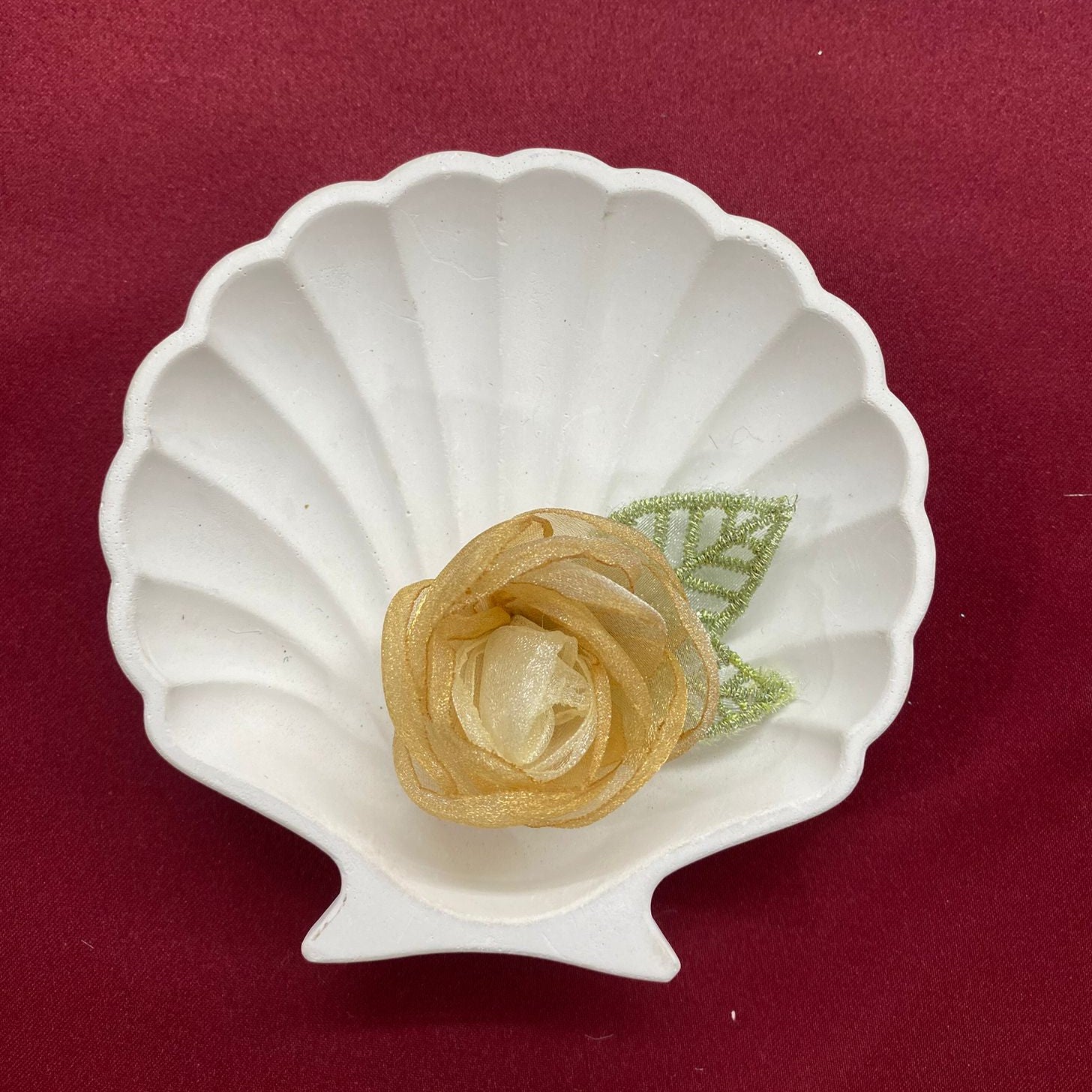 Golden Rose with Embroidered Leaves patch  | Romantic Satin Rosebud | Soft Sheen & Leafy Details | Vintage Rose | Cottagecore Fashion