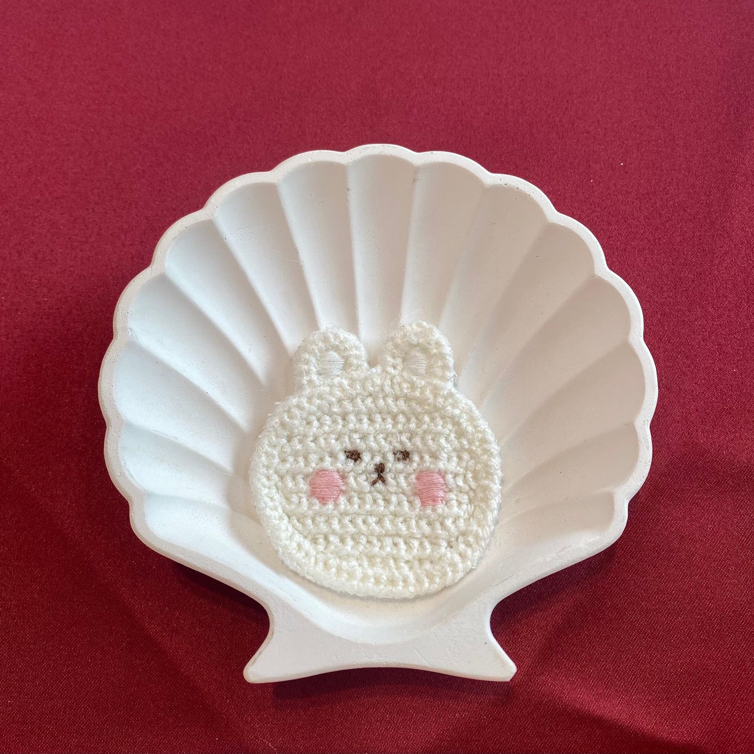 Crochet Bunny Face Patch | Handcrafted Look | Kawaii White Rabbit with Pink Cheeks | Soft & Sweet Detail| Non-Ironable | Glue/Sew On