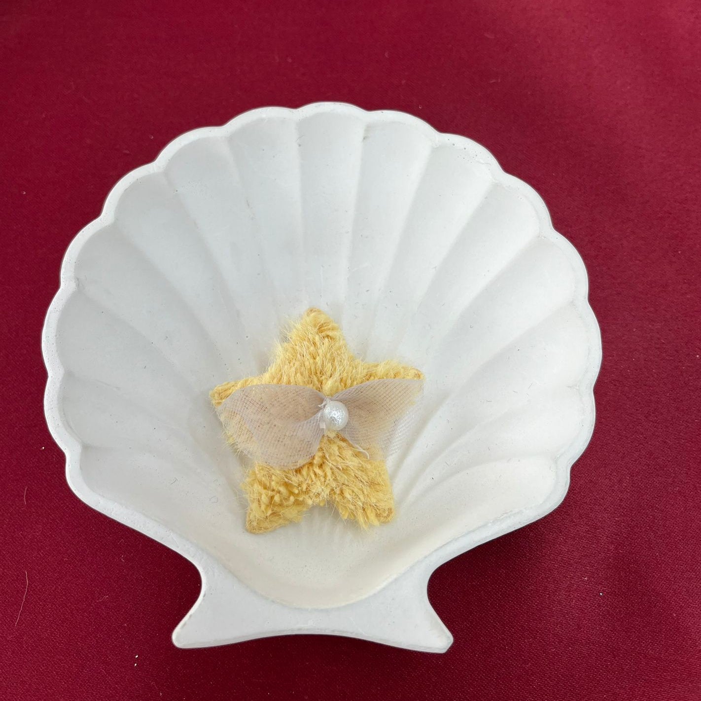 Fluffy Yellow Star Plush Applique | Soft Star Decoration with Bow & Pearl Accent | Handmade Star Embellishment