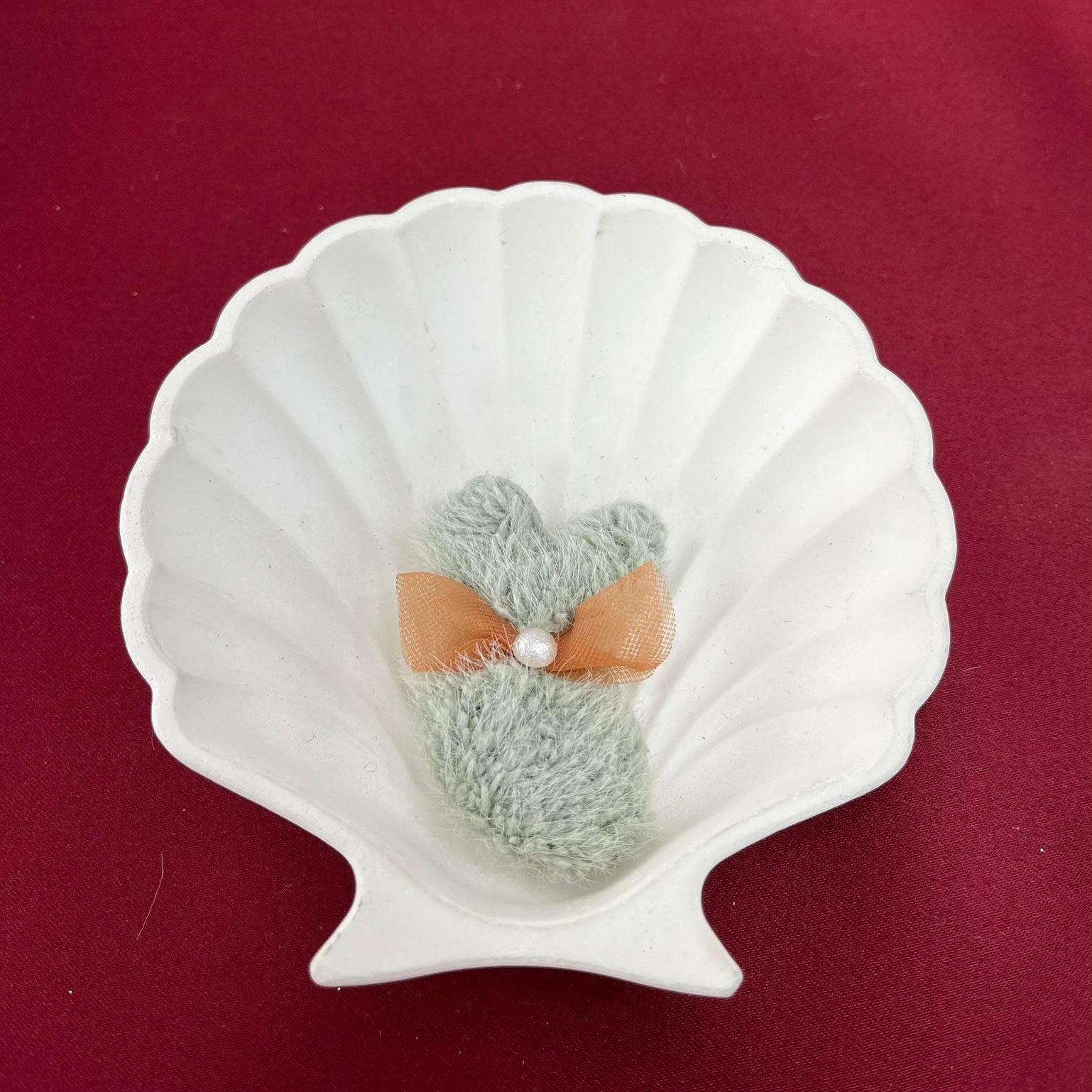 Green Fuzzy Bunny Plush with Bow | Soft Mini Bunny Accessory | Handmade Plush Decor with Peach Tulle Bow | Cozy and Cute Bag or Shelf Decoration