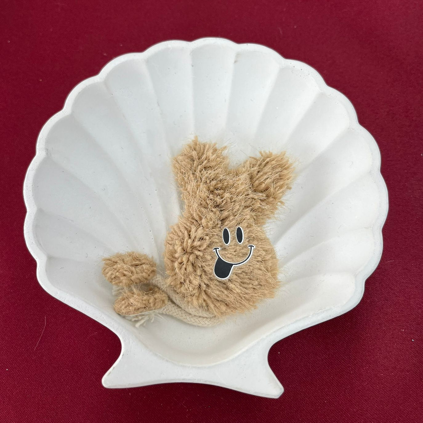 Fuzzy Smiling Bunny Plush | Playful Tan Bunny Character with Goofy Expression | Soft Plush Mini Toy or Decorative Figure