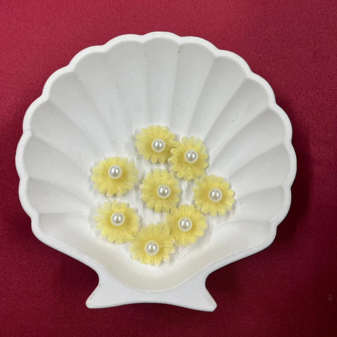 Mini Yellow Daisy Embellishments with Pearls | Set of 9 Cheerful Fabric Flowers for Crafting & Decoration| Non-Ironable | Glue/Sew On