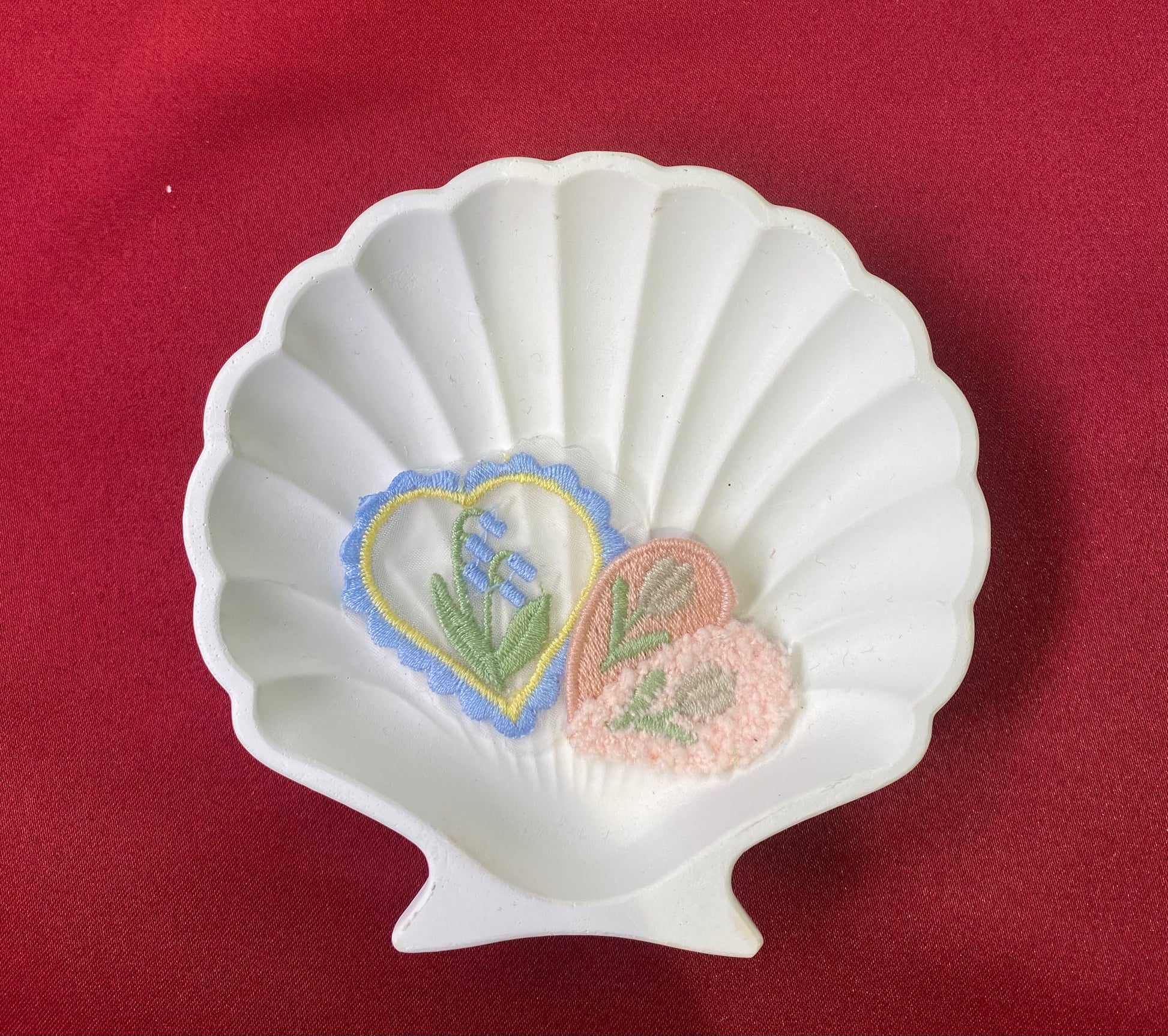 Pastel Floral Heart Patch | baby blue and peachy-pink| hearts| patches| pair of two | Non-Ironable | Glue/Sew On