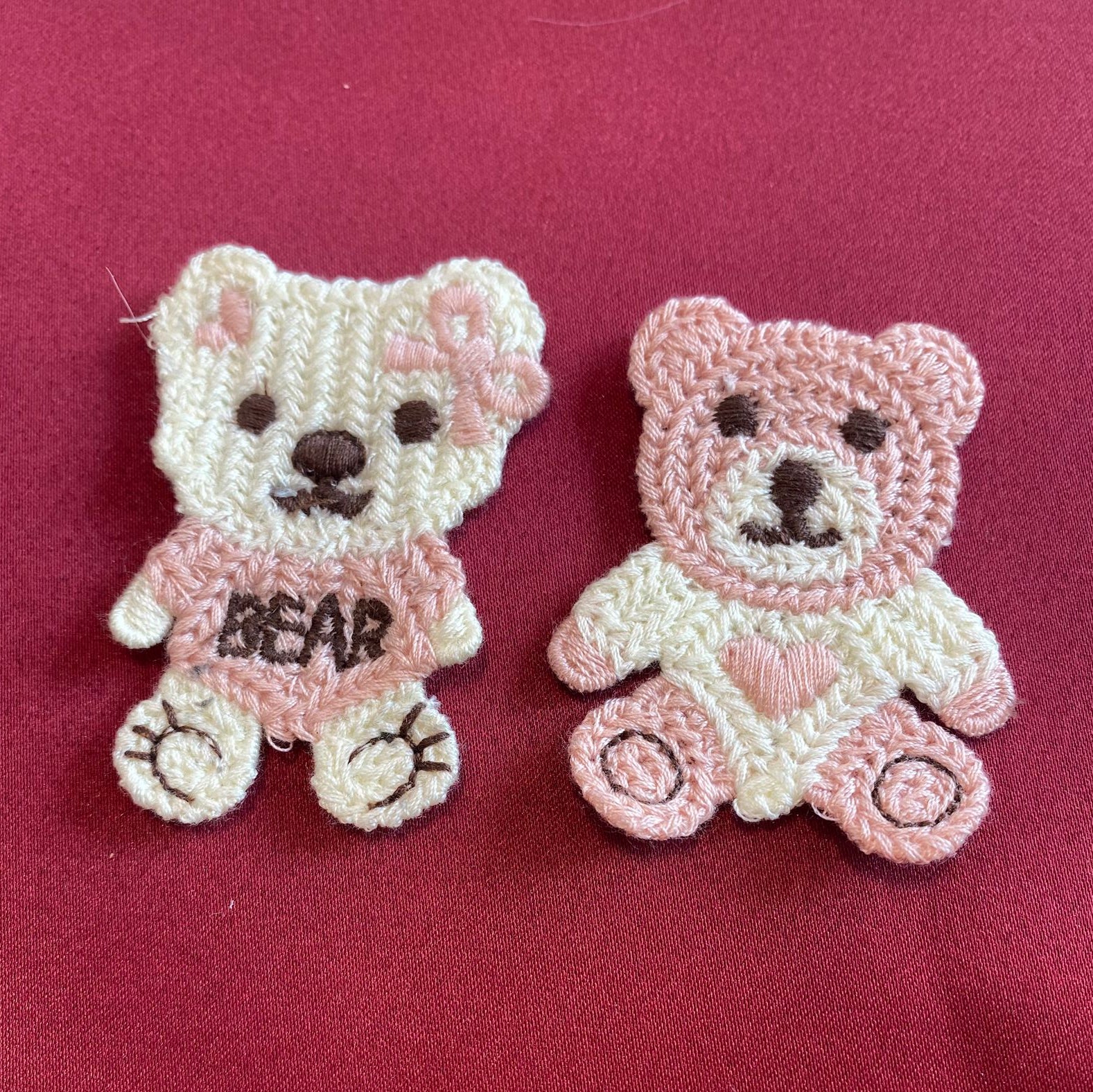 We bears | patches | cute and aesthetic | pink and white | heart | bears| crocheted bears| Non-Ironable | Glue/Sew On