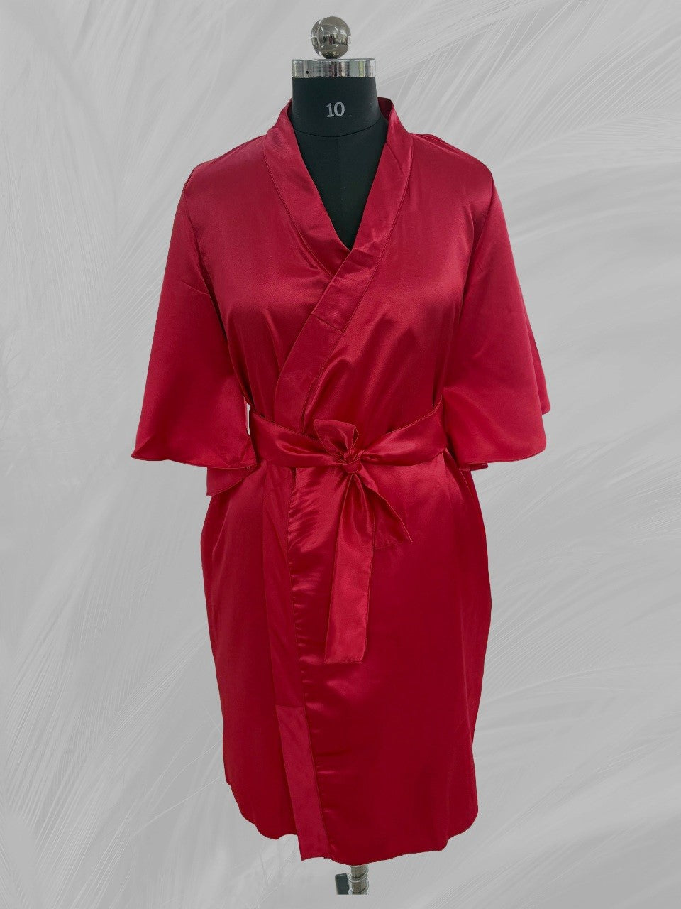 Bridesmaid Satin Robe – Red| No Print ( Plain)| Elegant Short Satin Getting Ready Robe with Tie Belt | Wedding Morning & Photoshoot Outfit