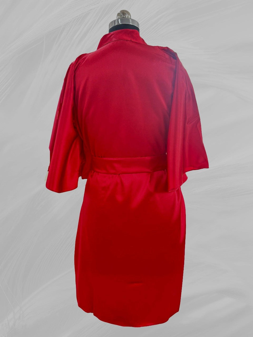 Bridesmaid Satin Robe – Red| No Print ( Plain)| Elegant Short Satin Getting Ready Robe with Tie Belt | Wedding Morning & Photoshoot Outfit