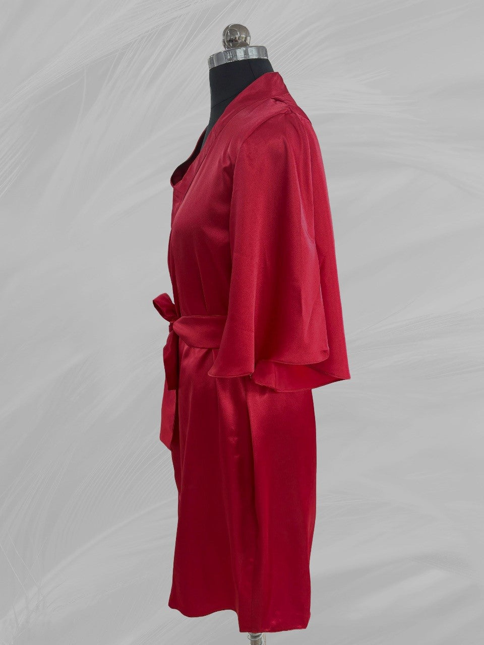 Bridesmaid Satin Robe – Red| No Print ( Plain)| Elegant Short Satin Getting Ready Robe with Tie Belt | Wedding Morning & Photoshoot Outfit