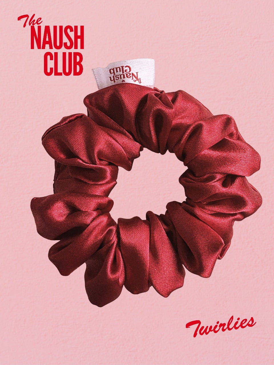 Crimson Red Satin Twirlie Scrunchie | Sleek Hair Tie for Bold Confidence | Lustrous Hair Accessory for Any Look