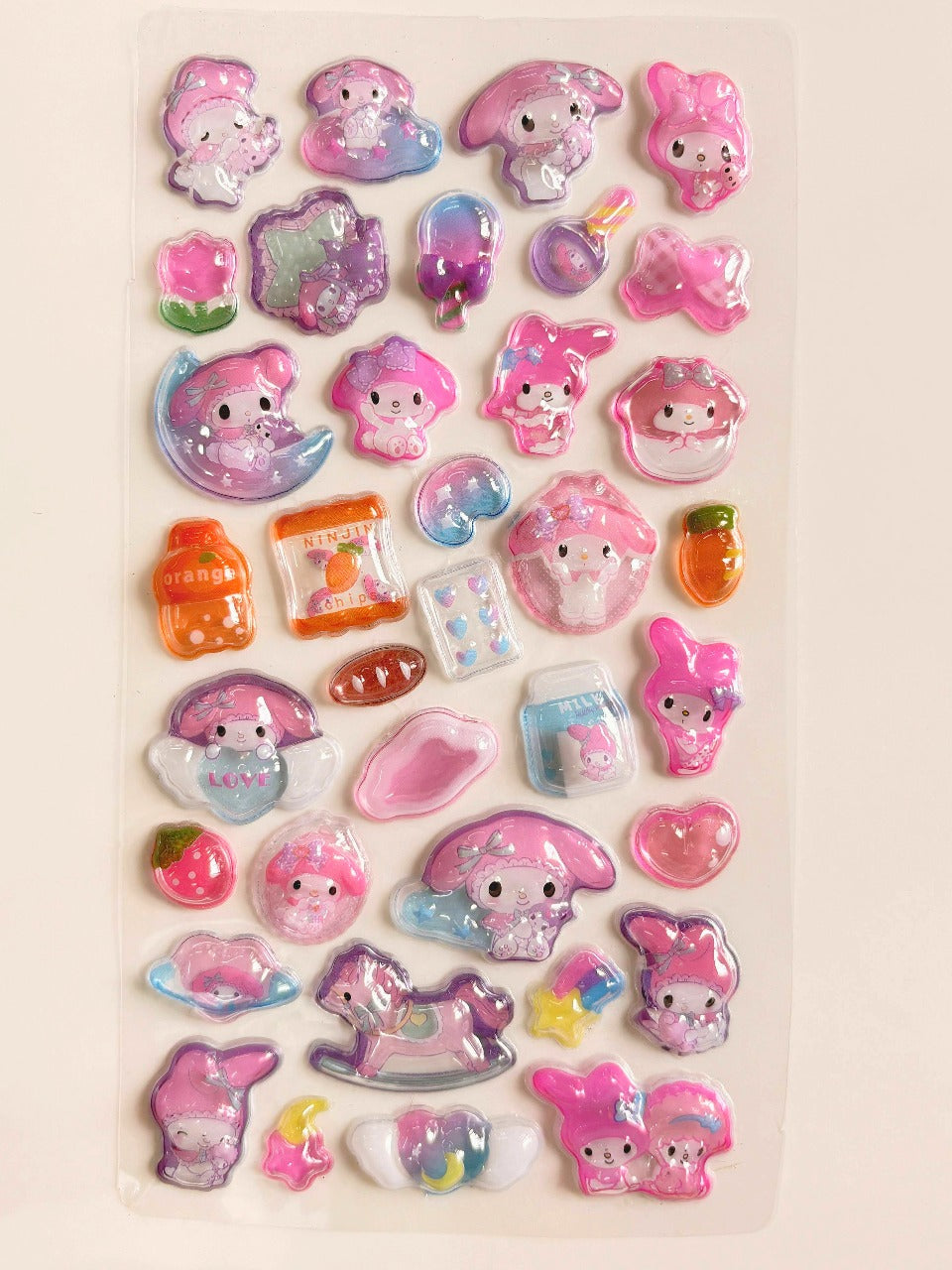 My Melody Puffy Sticker Sheet | Dreamy Kawaii Pink Bunny Stickers with Moons, Stars & Pastel Candy Vibes | Journals, Scrapbooks & Collectibles