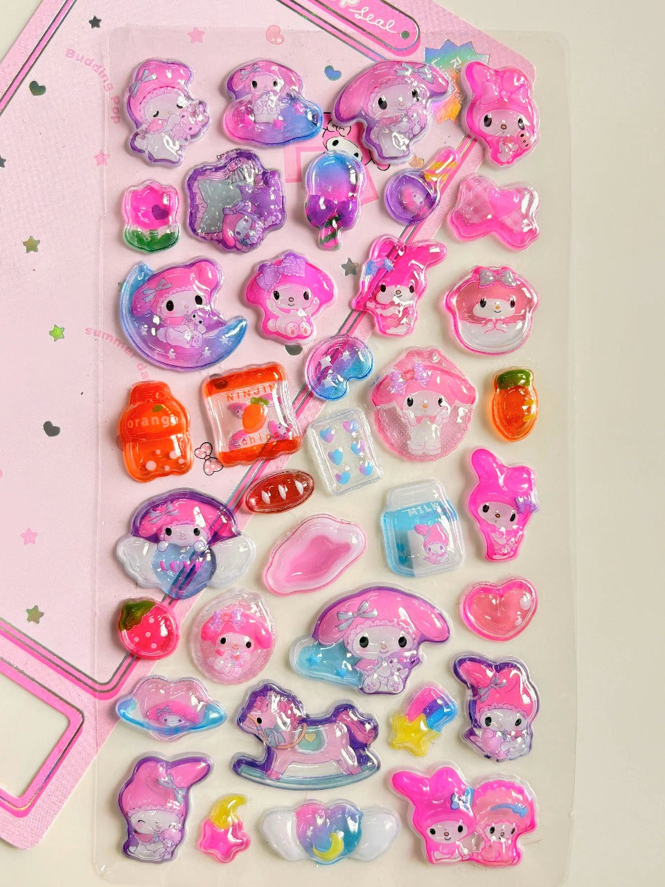 My Melody Puffy Sticker Sheet | Dreamy Kawaii Pink Bunny Stickers with Moons, Stars & Pastel Candy Vibes | Journals, Scrapbooks & Collectibles