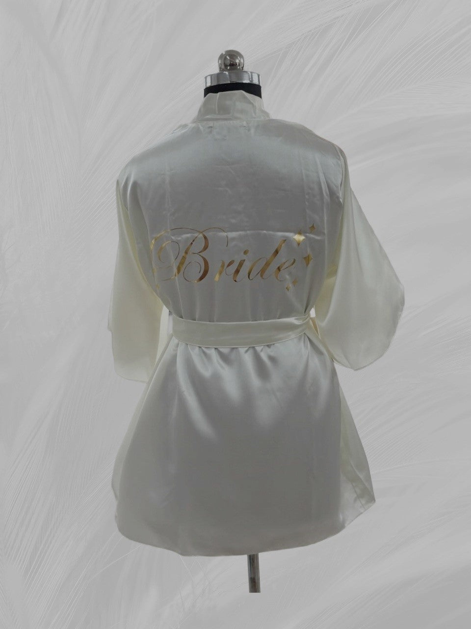 Bride Satin Robe – Milky White & Off White (With Print) | Elegant Short Satin Bridal Getting Ready Robe | Wedding Morning & Photoshoot Outfit