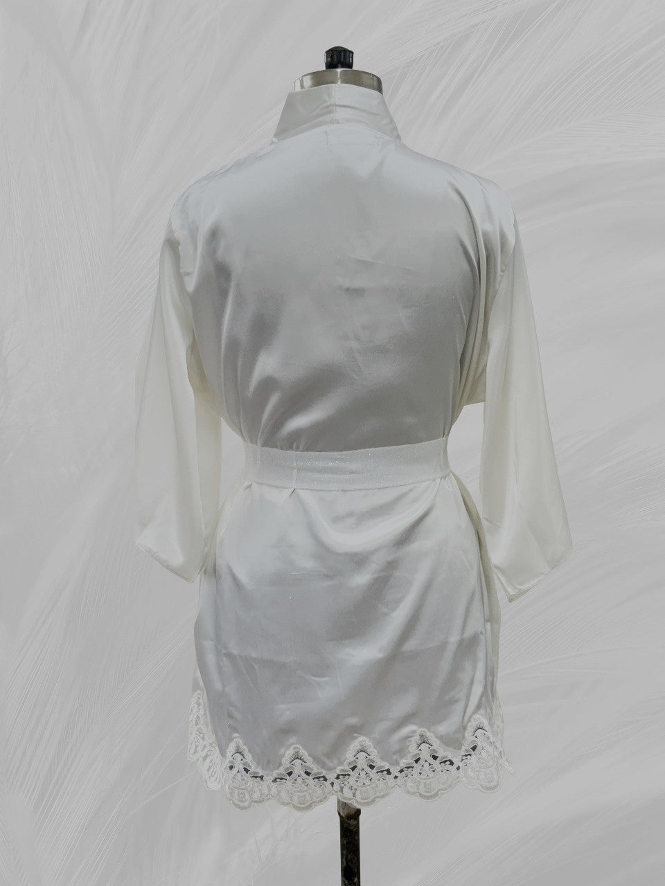 Bride Satin Robe with Lace Detailing | Elegant Short Satin Bridal Robe with Intricate Lace Finish | Wedding Morning & Photoshoot Outfit